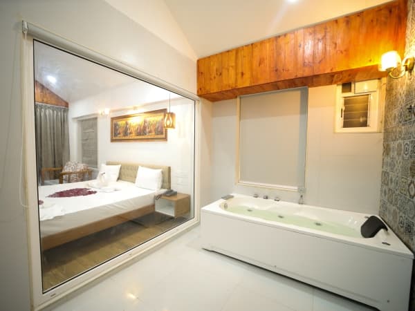 Room with private jacuzzi bathtub
